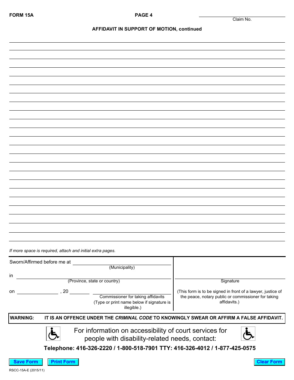 Form 15A Notice of Motion and Supporting Affidavit - Ontario, Canada, Page 5