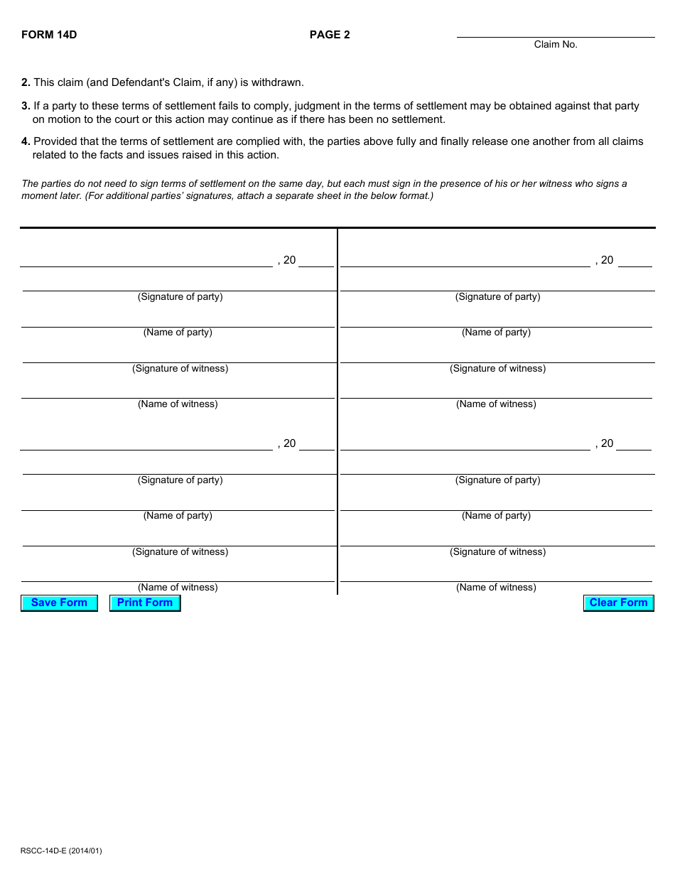 Form 14D Terms of Settlement - Ontario, Canada, Page 2