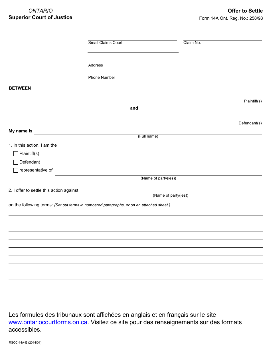 Form 14A Offer to Settle - Ontario, Canada, Page 1