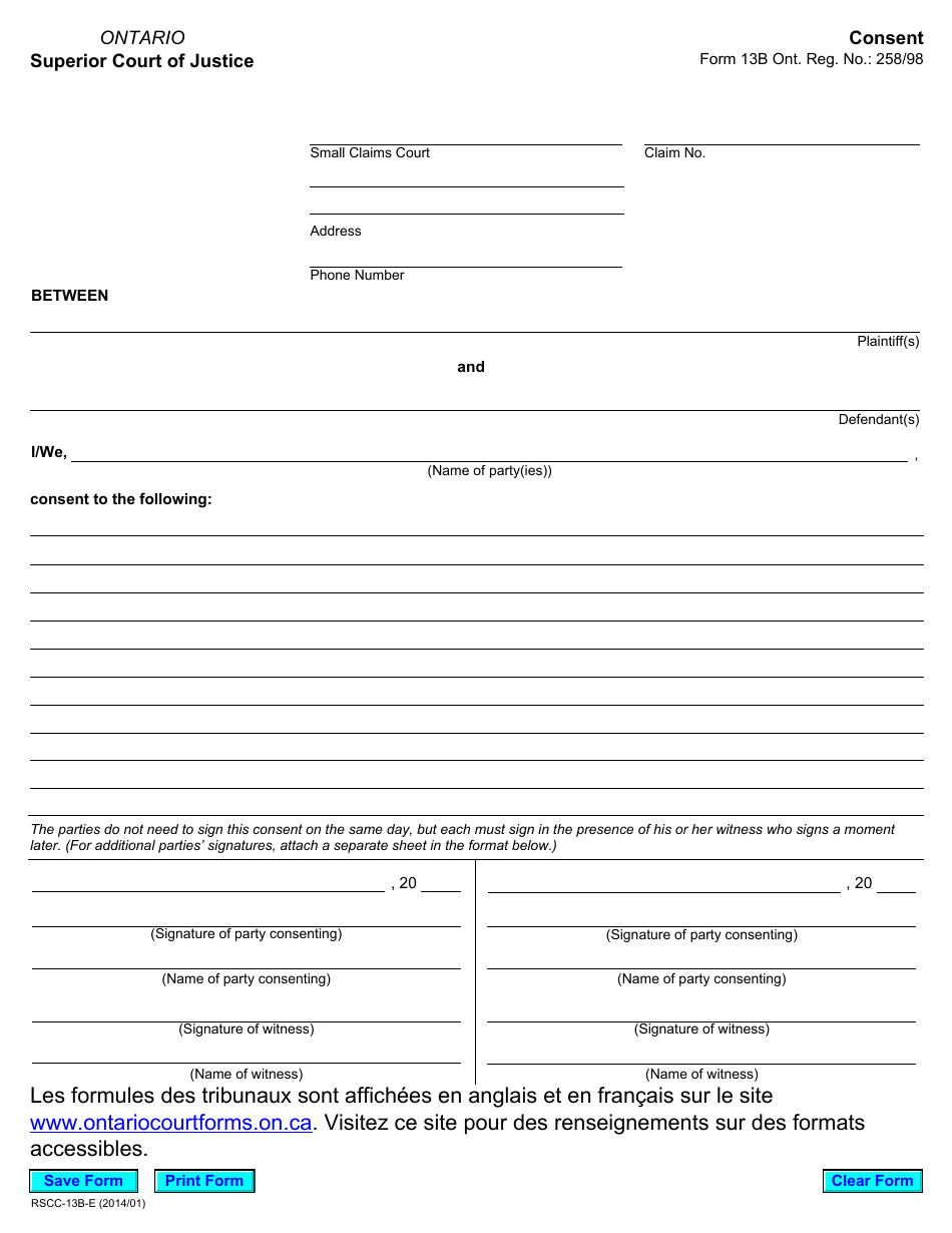 Form 13B Consent - Ontario, Canada, Page 1