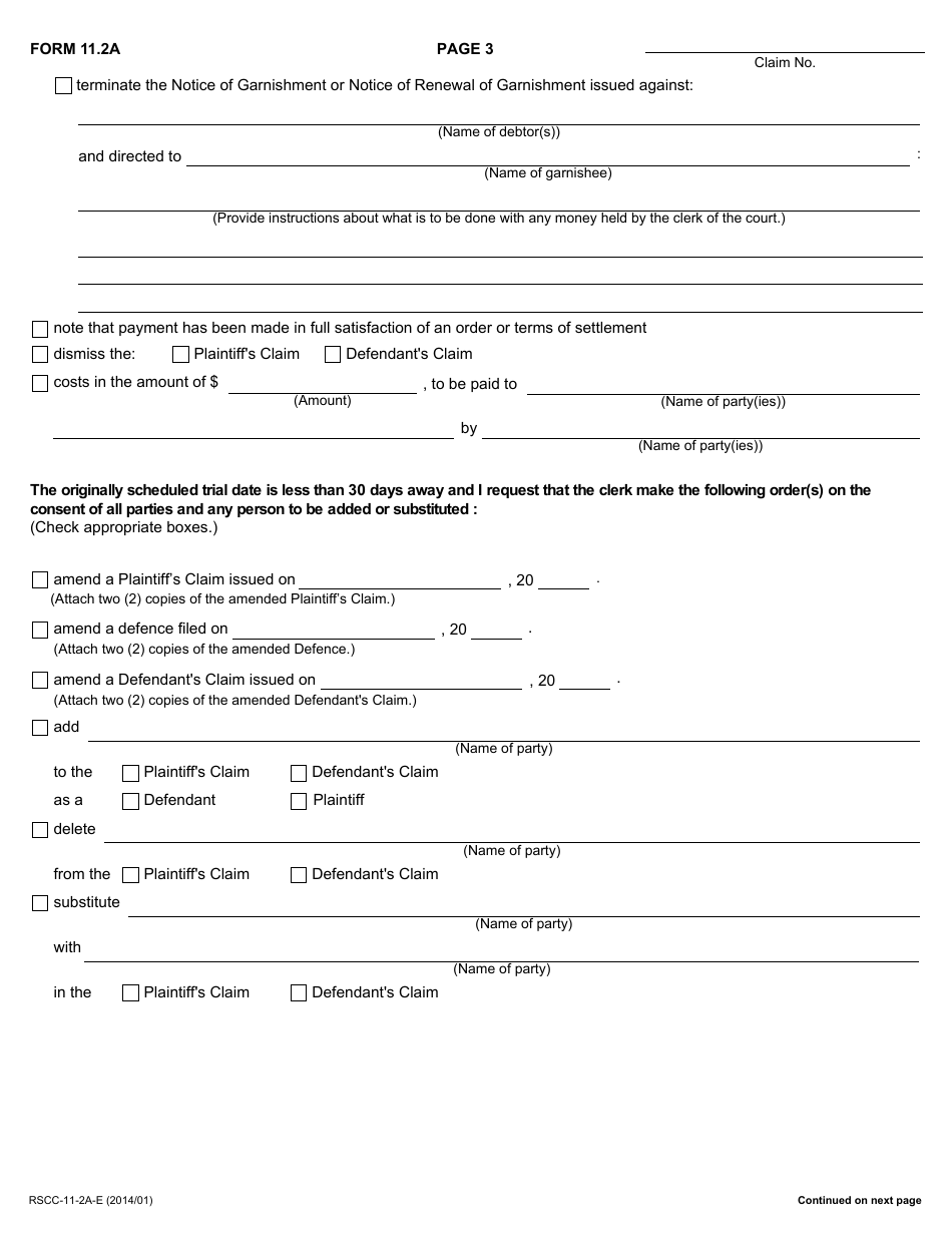 Form 11-2A Request for Clerks Order on Consent - Ontario, Canada, Page 3