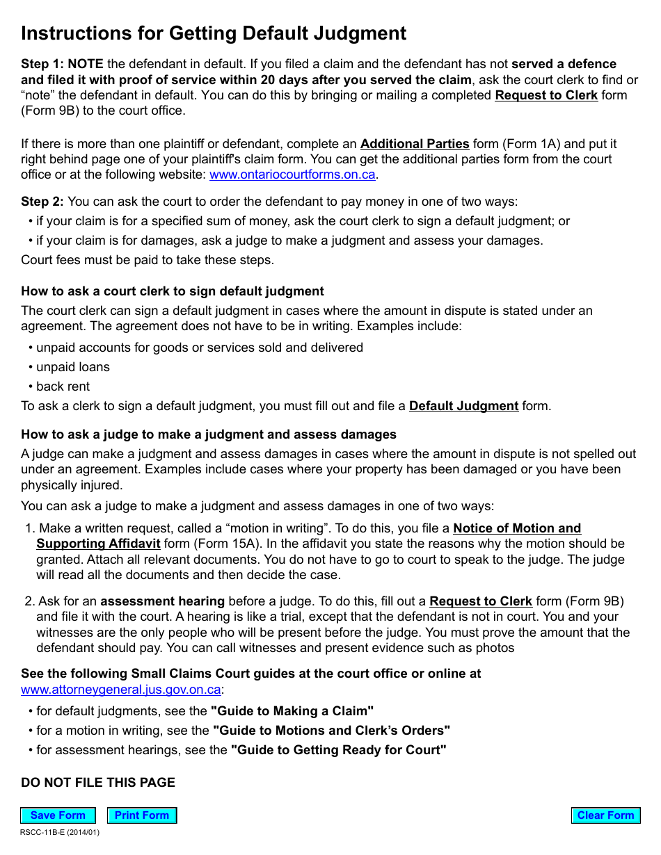 Form 11B Default Judgement - Ontario, Canada, Page 3