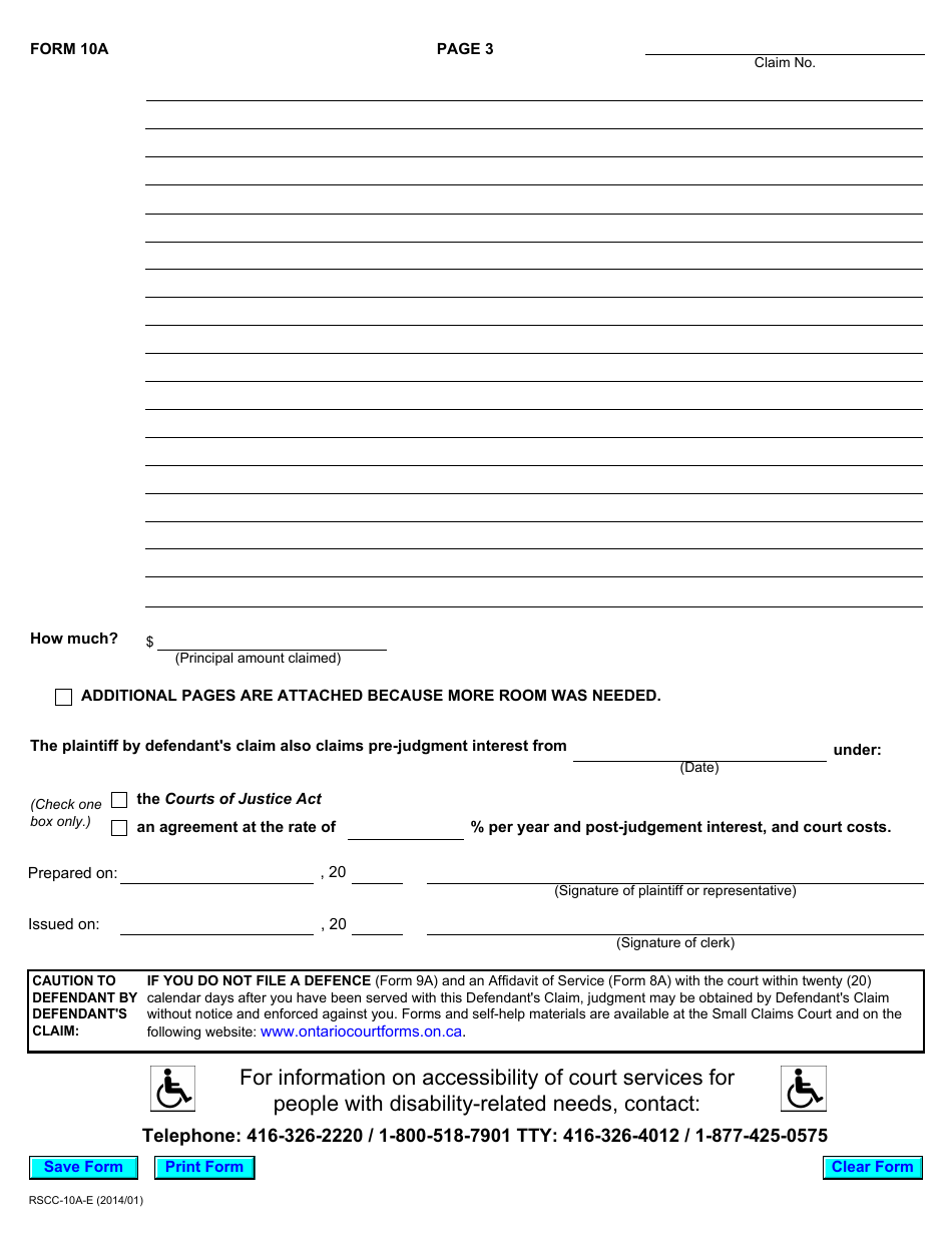 Form 10A Defendants Claim - Ontario, Canada, Page 4