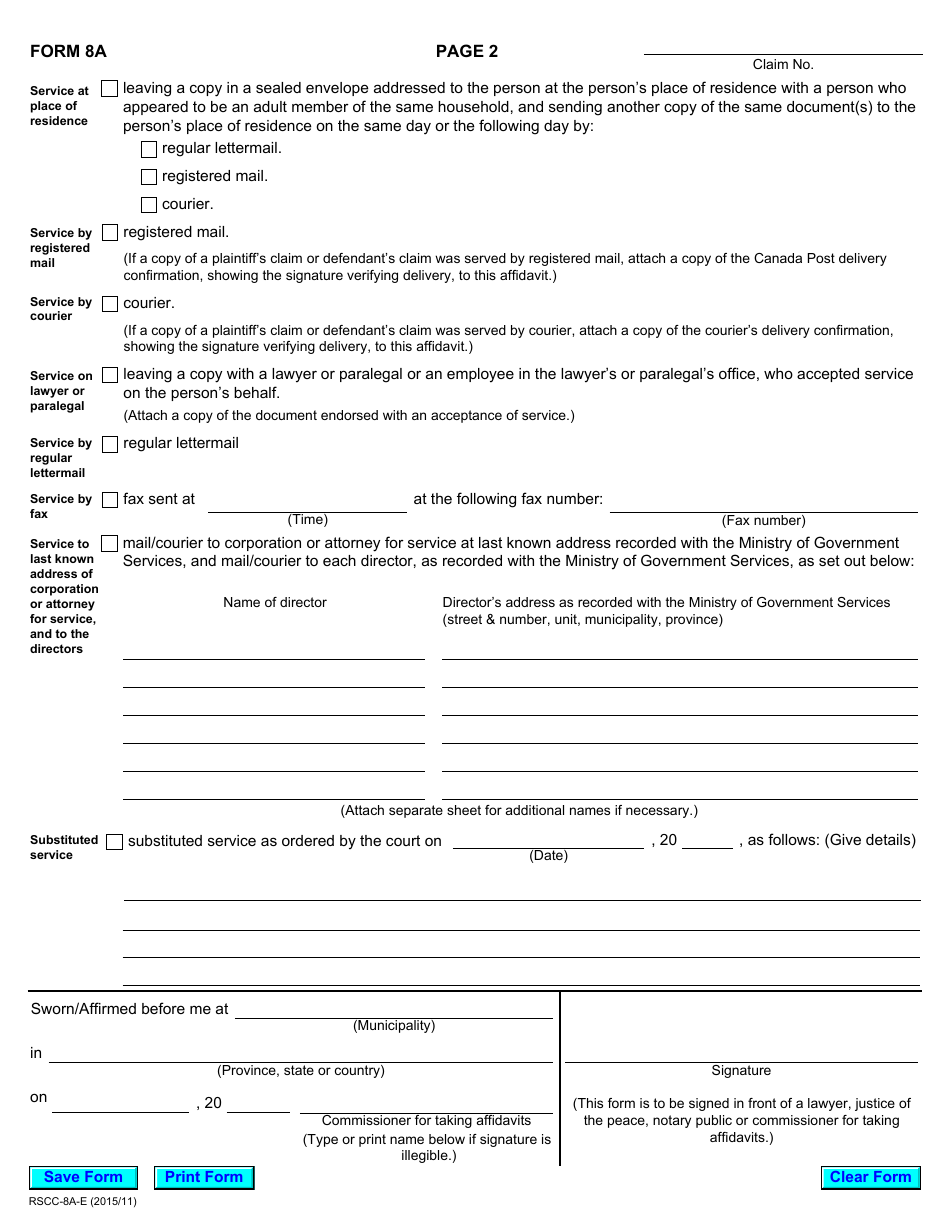 Form 8A Affidavit of Service - Ontario, Canada, Page 3