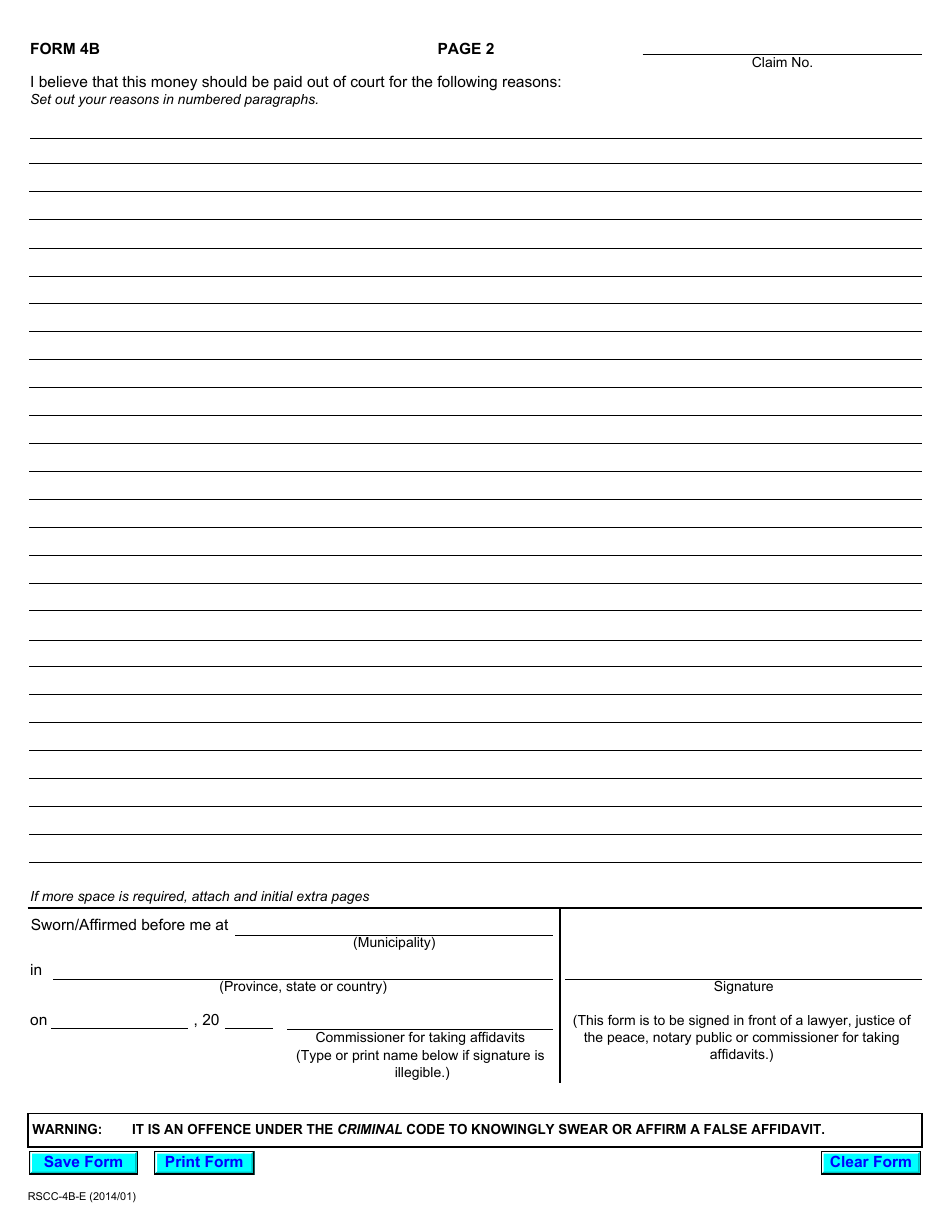 Form 4B Affidavit (Motion for Payment out of Court) - Ontario, Canada, Page 2