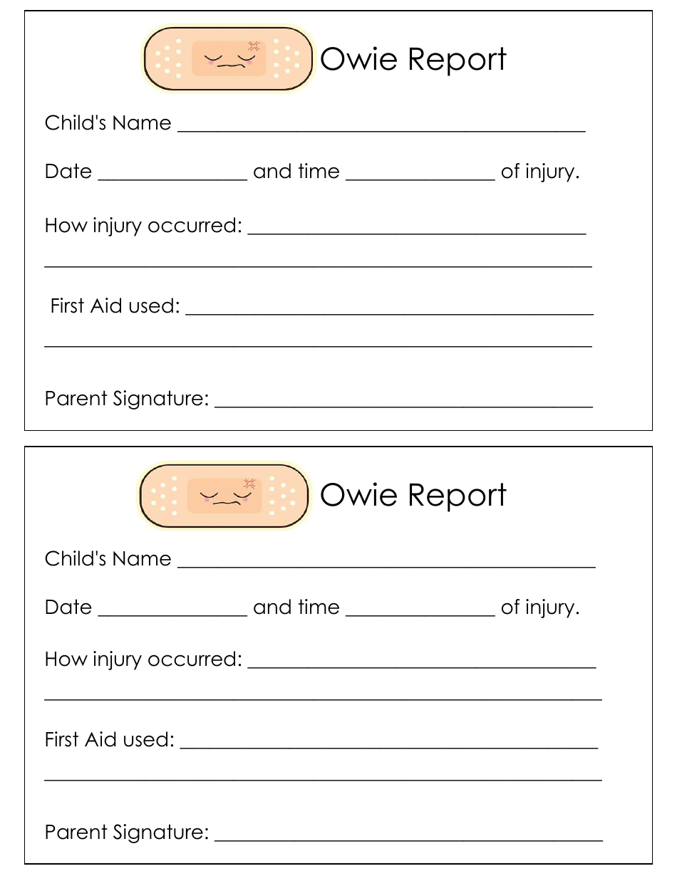 Owie Report Template for Kids, Page 1