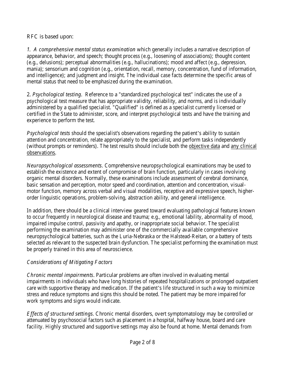 Residual Functional Capacity Form - Personality Mental Disorder, Page 2