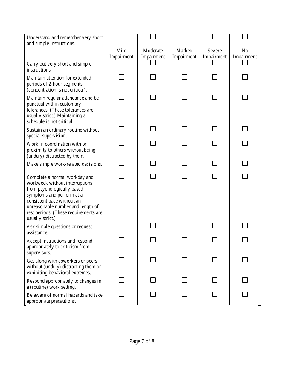 Residual Functional Capacity Form - Personality Mental Disorder, Page 7