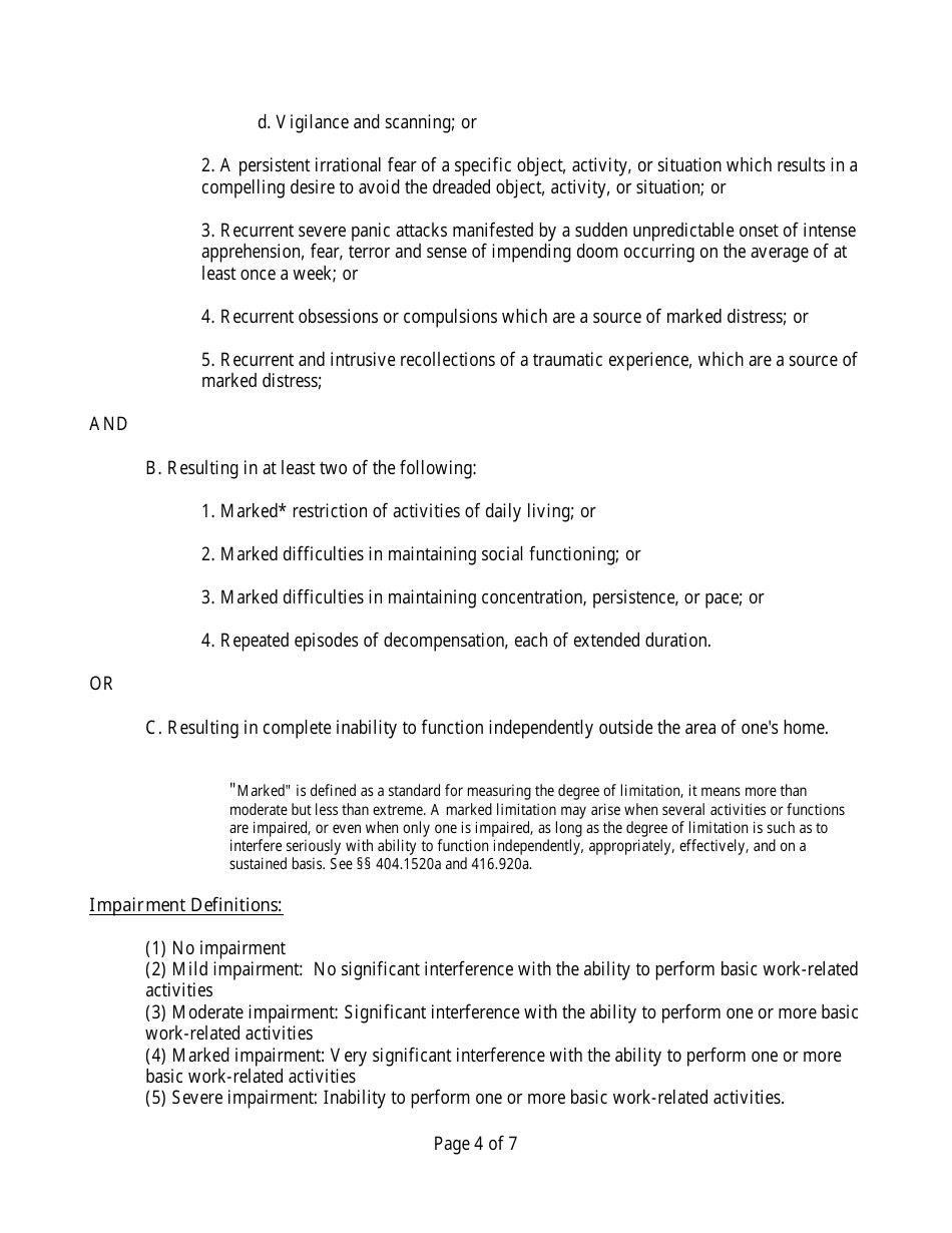 Residual Functional Capacity Form - Adult Anxiety Related Mental Disorder, Page 4