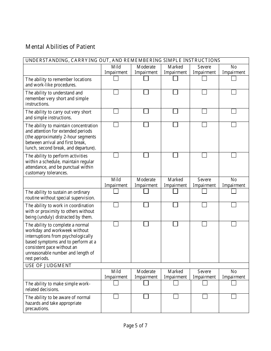 Residual Functional Capacity Form Adult Anxiety Related Mental Disorder Fill Out Sign