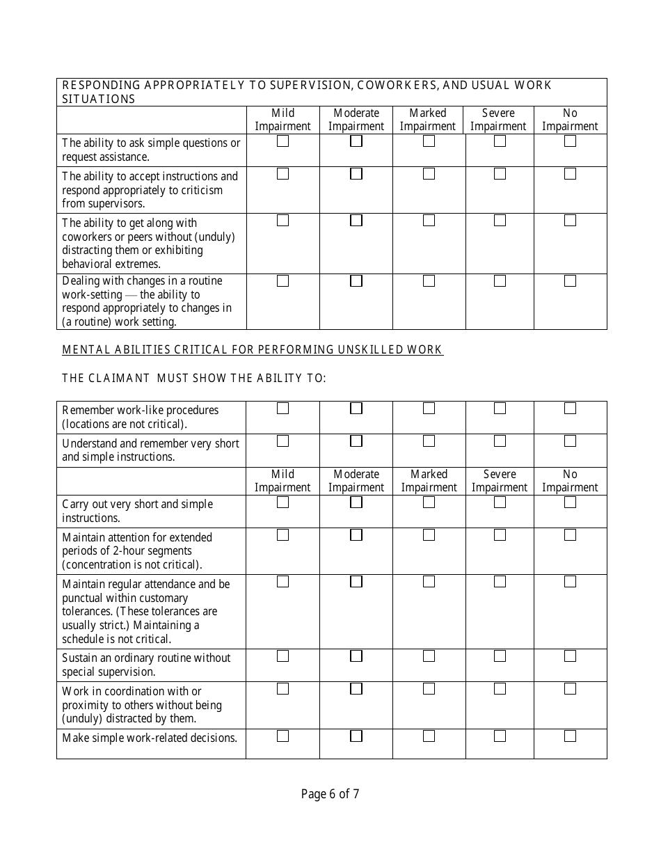 Residual Functional Capacity Form - Adult Anxiety Related Mental Disorder, Page 6