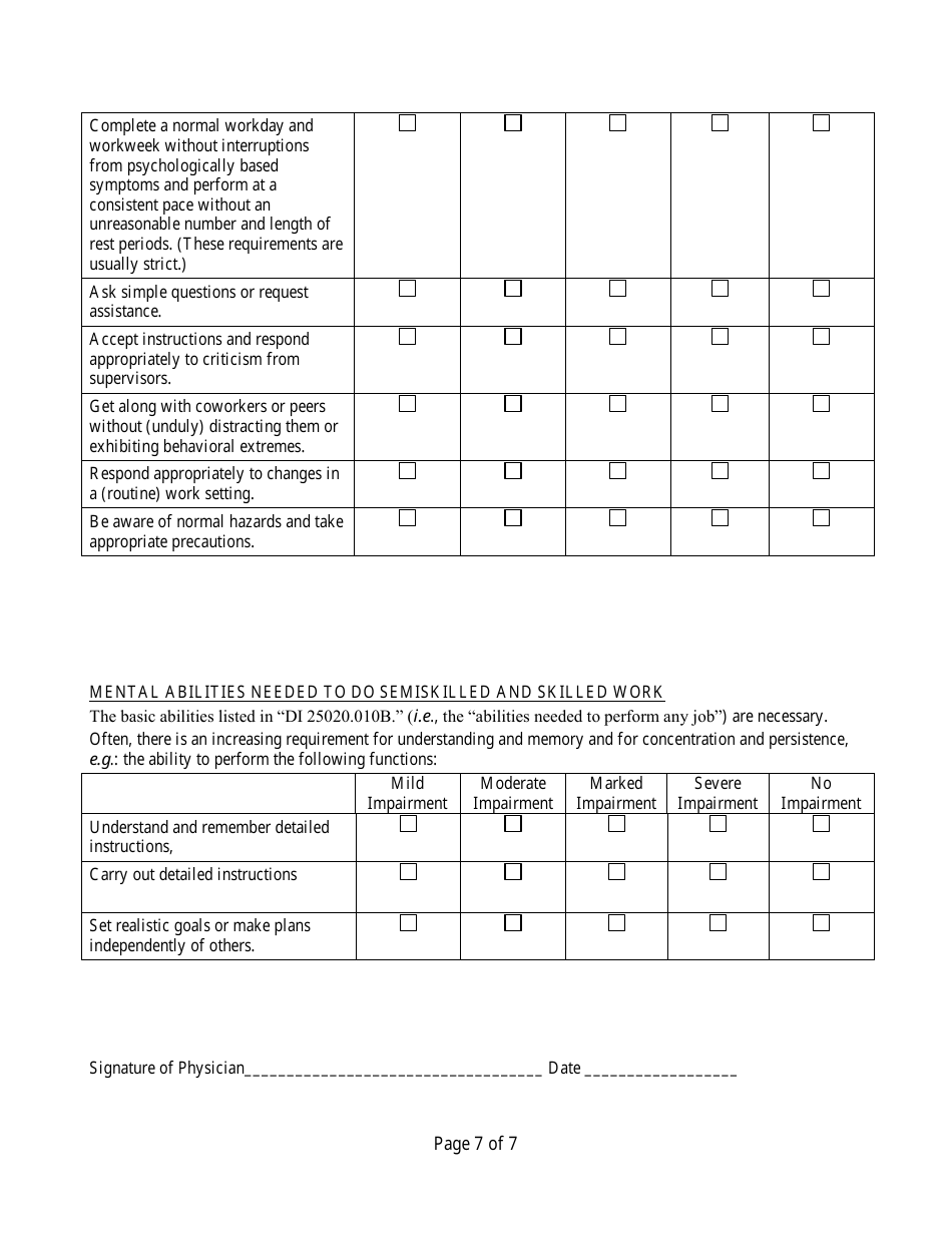 Residual Functional Capacity Form - Adult Anxiety Related Mental ...