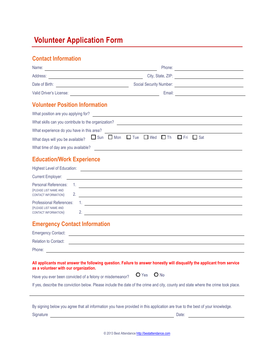 Free Volunteer Application Template