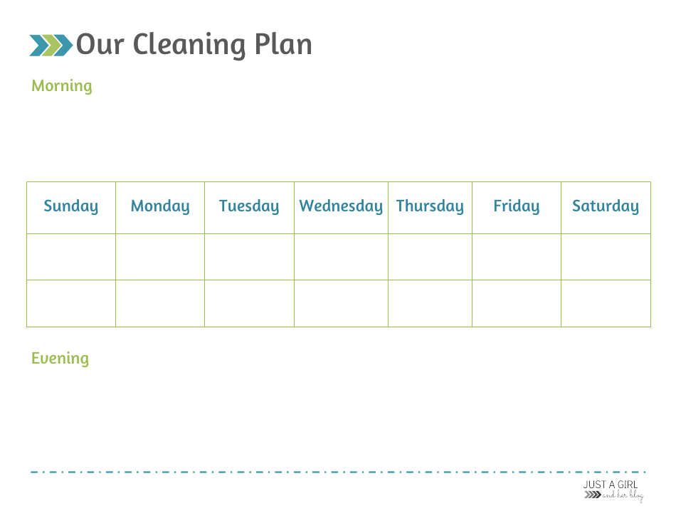 Weekly Cleaning Plan Template - Just a Girl