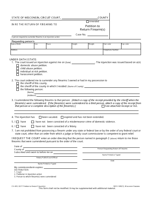 Form CV-433  Printable Pdf