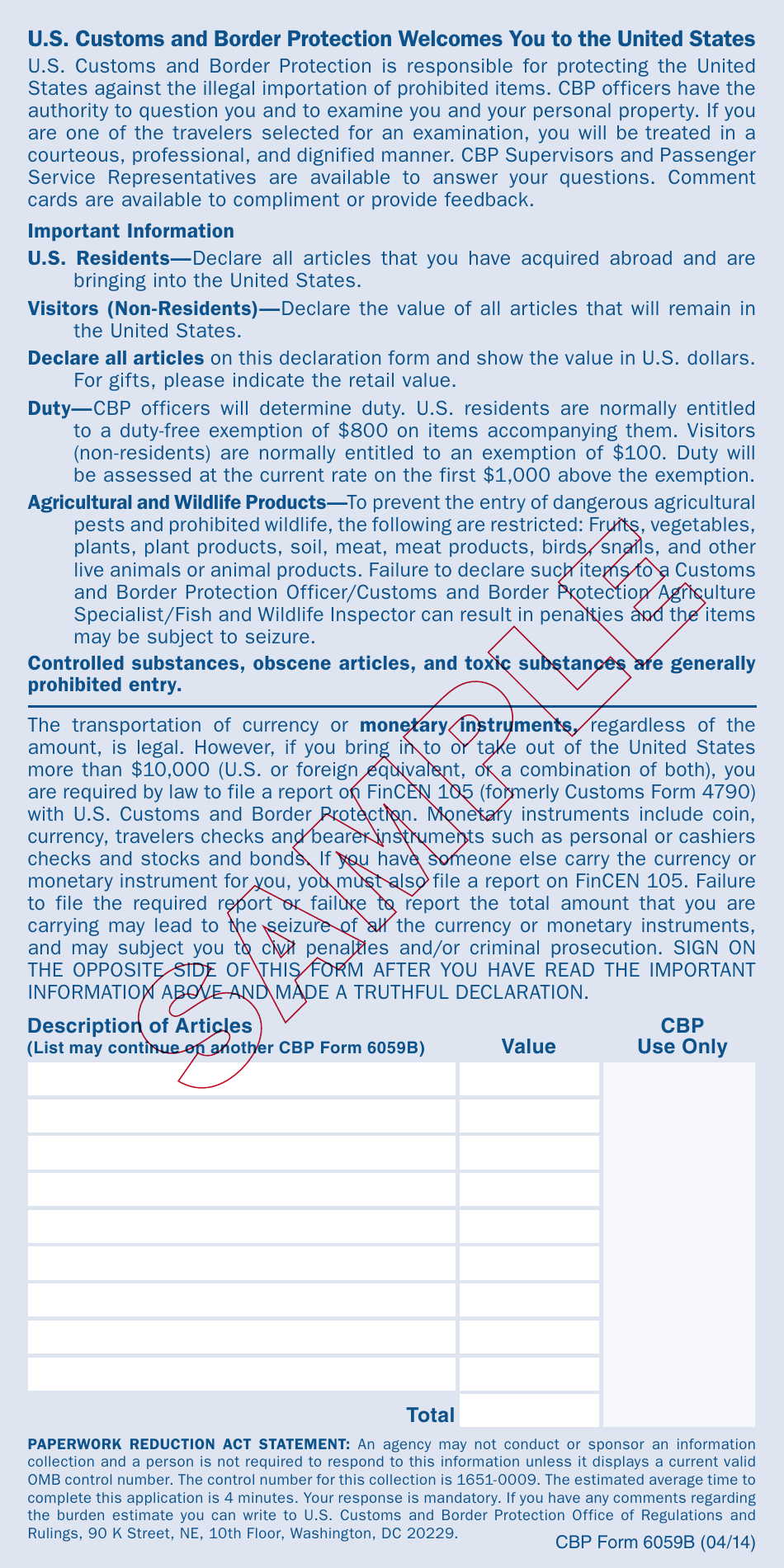 Cbp Form 6059b Fill Out Sign Online And Download Printable Pdf 0197