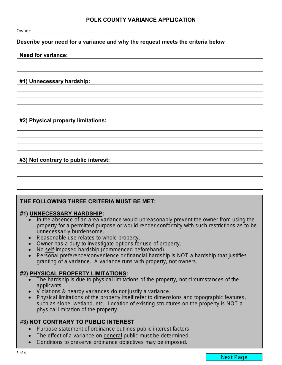 Polk County Variance Application - Polk County, Wisconsin, Page 3