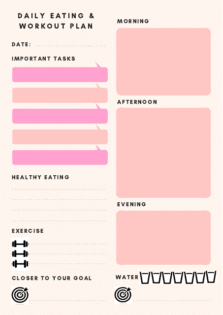 Daily Eating & Workout Plan Template - Preview image