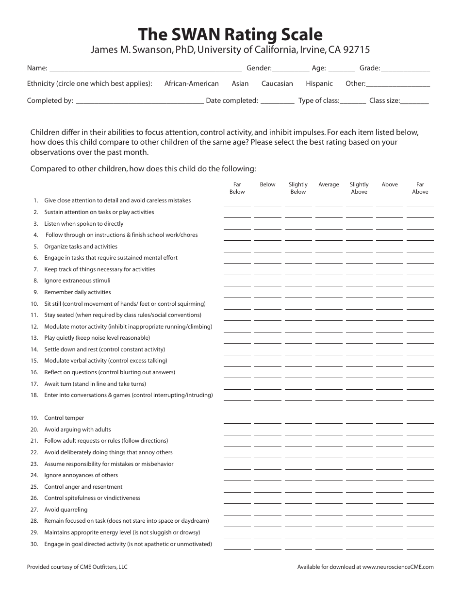 California The Swan Rating Scale - University of California - Fill Out ...