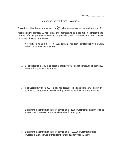 Compound Interest Practice Worksheet Download Printable PDF ...
