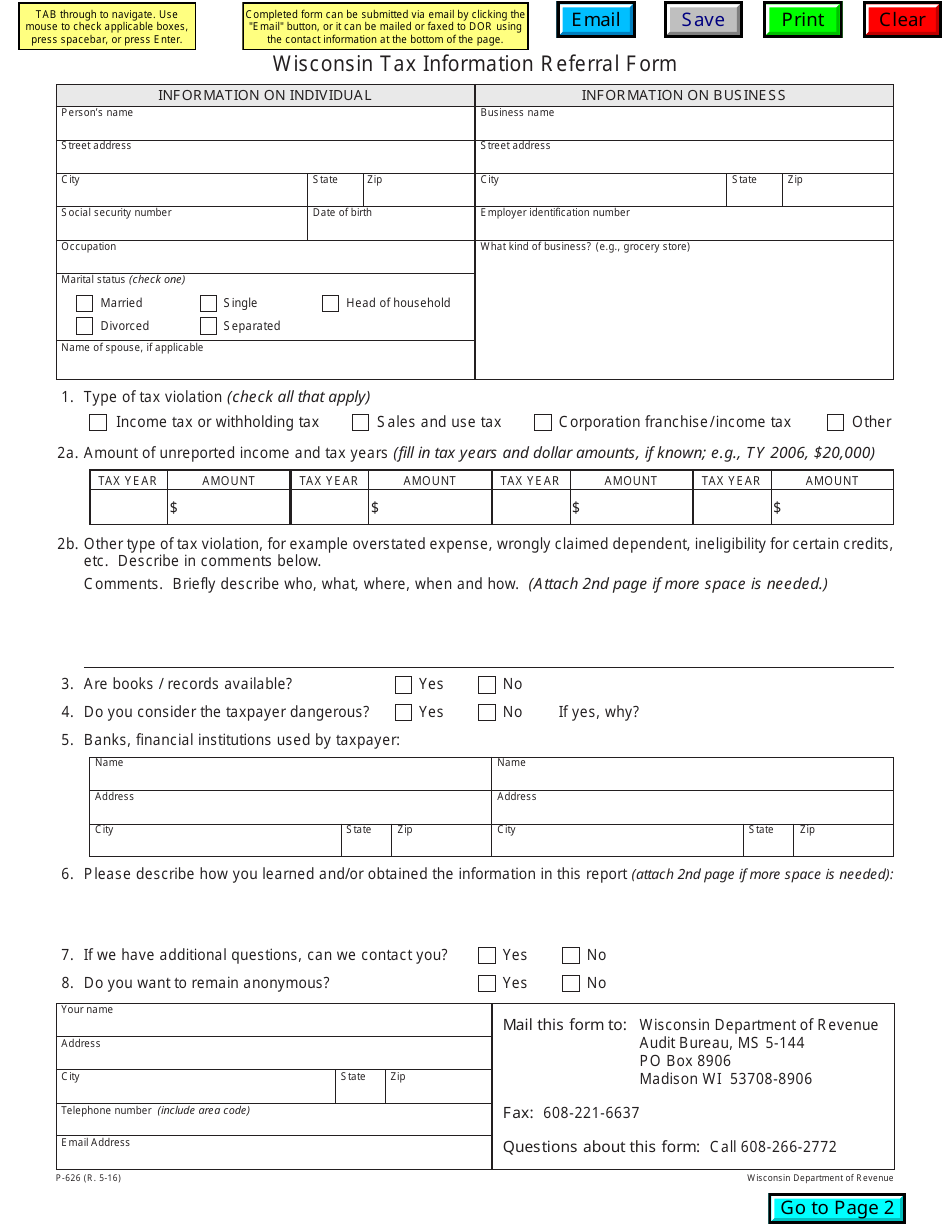 Form P-626 - Fill Out, Sign Online and Download Fillable PDF, Wisconsin ...