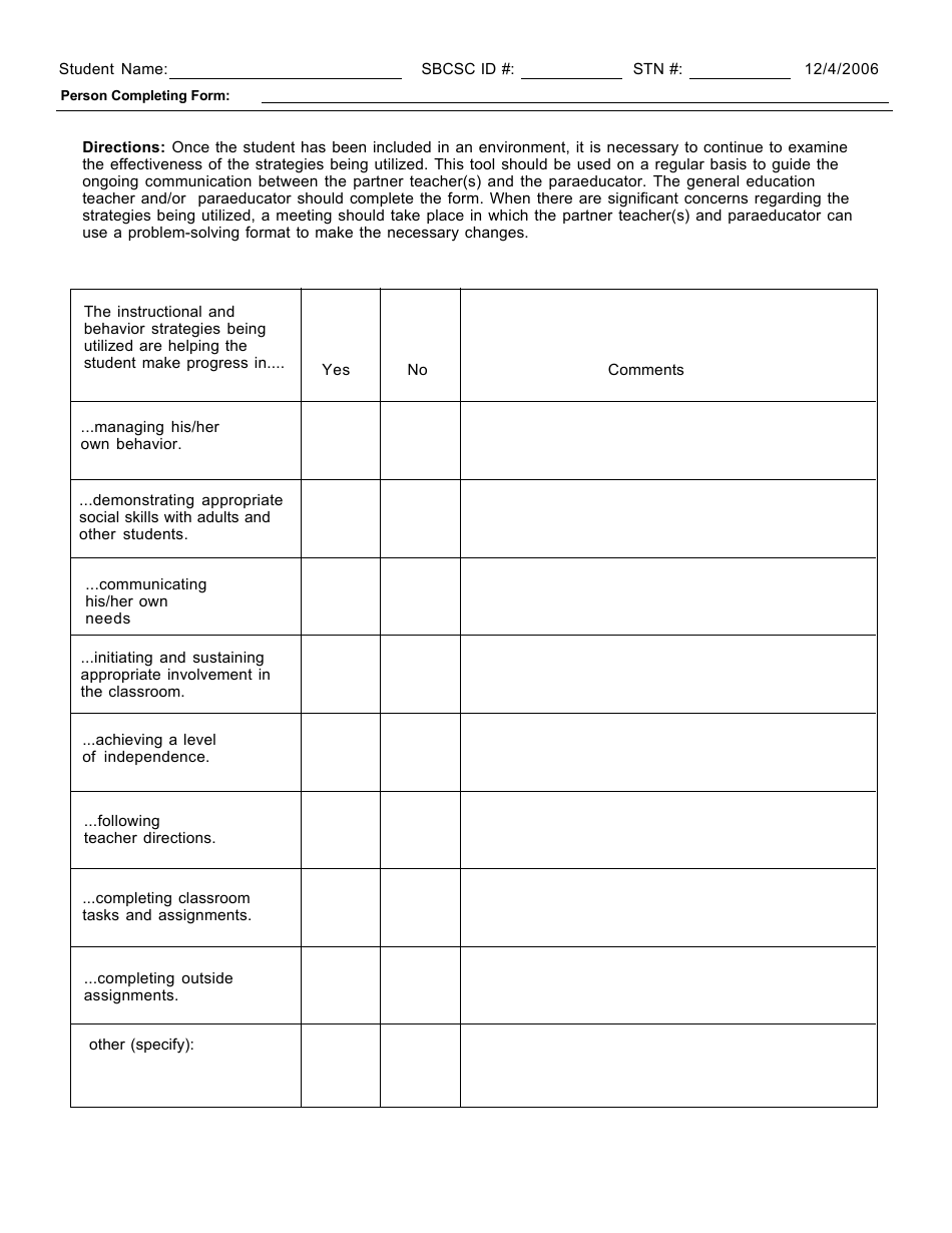 Student Evaluation Form Yes, No Questions Fill Out, Sign Online and