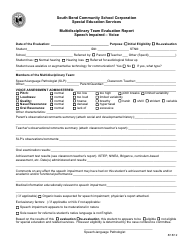 Document preview: Multidisciplinary Team Evaluation Report Template - Speech Impaired - Voice - South Bend Community School Corporation