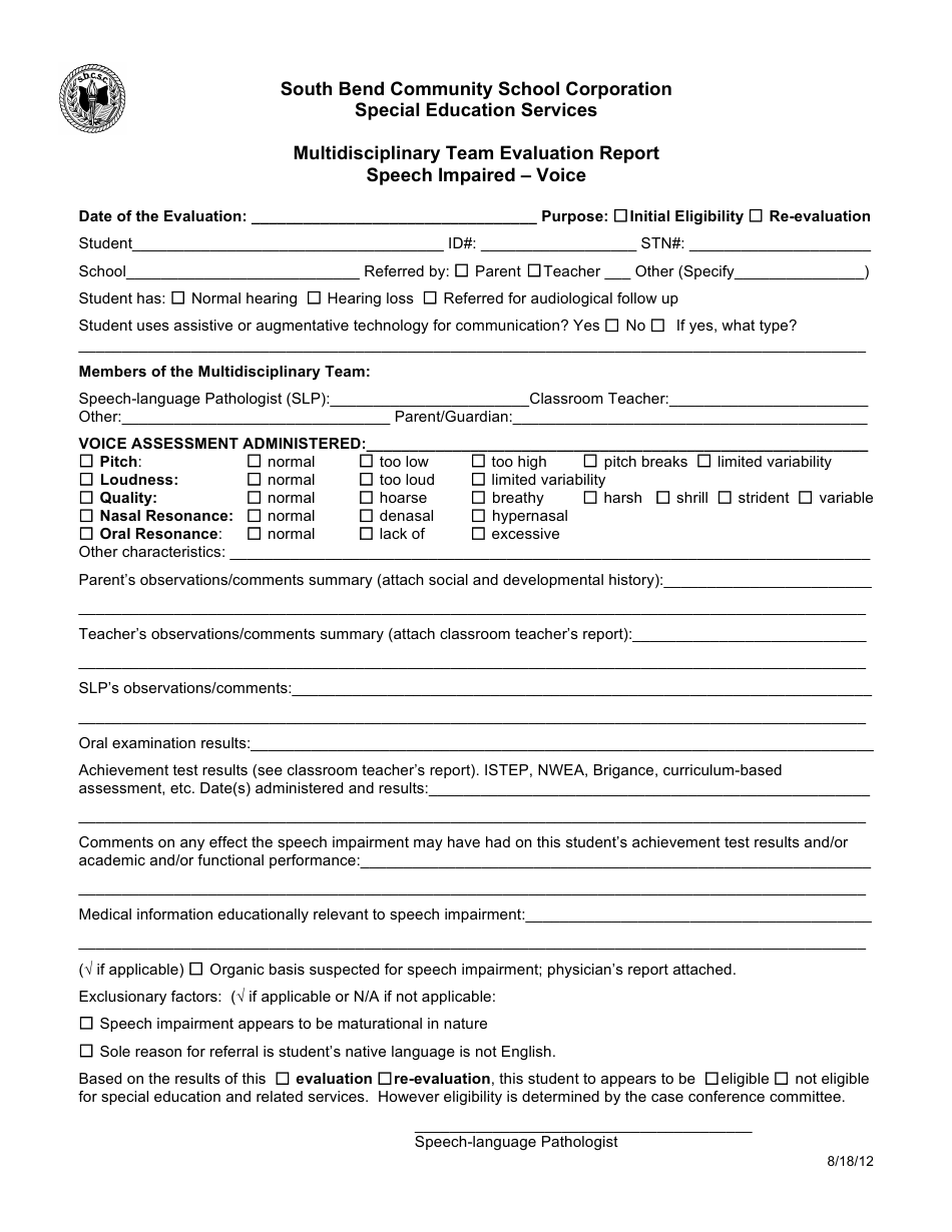 Multidisciplinary Team Evaluation Report Template - Speech With Speech And Language Report Template