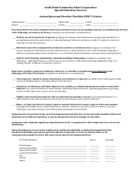 Document preview: Autism Spectrum Disorder Checklist Template - Dsm-5 Criteria - South Bend Community School Corporation