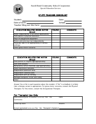 Document preview: Ot/Pt Teacher Checklist Template - South Bend Community School Corporation