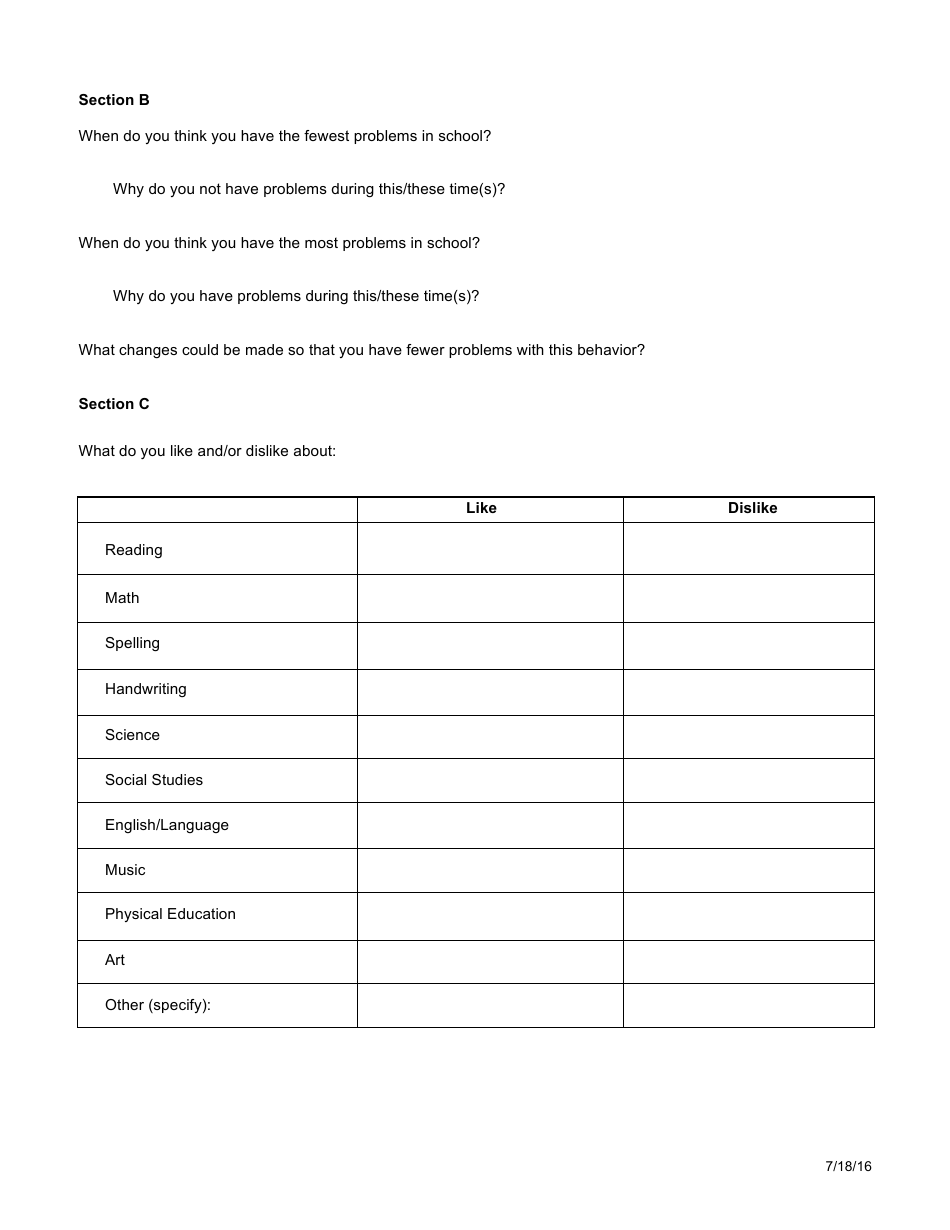 Student Functional Behavior Assessment Interview Form - South Bend ...