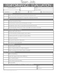 Document preview: Teen Job Performance Evaluation Form - Tina's Dynamic Homeschool Plus