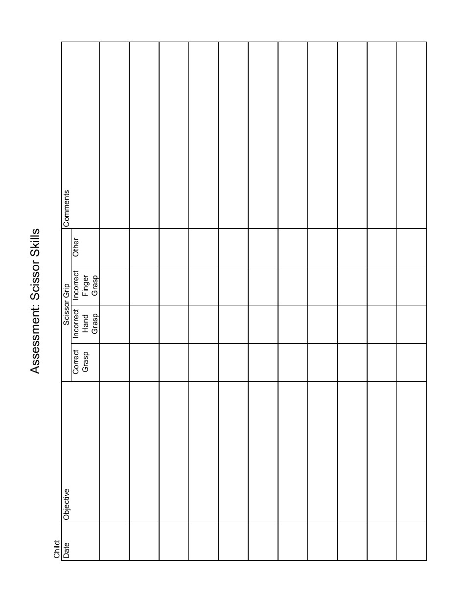 Pre-kindergarten Scissor Skills Assessment Form, Page 1
