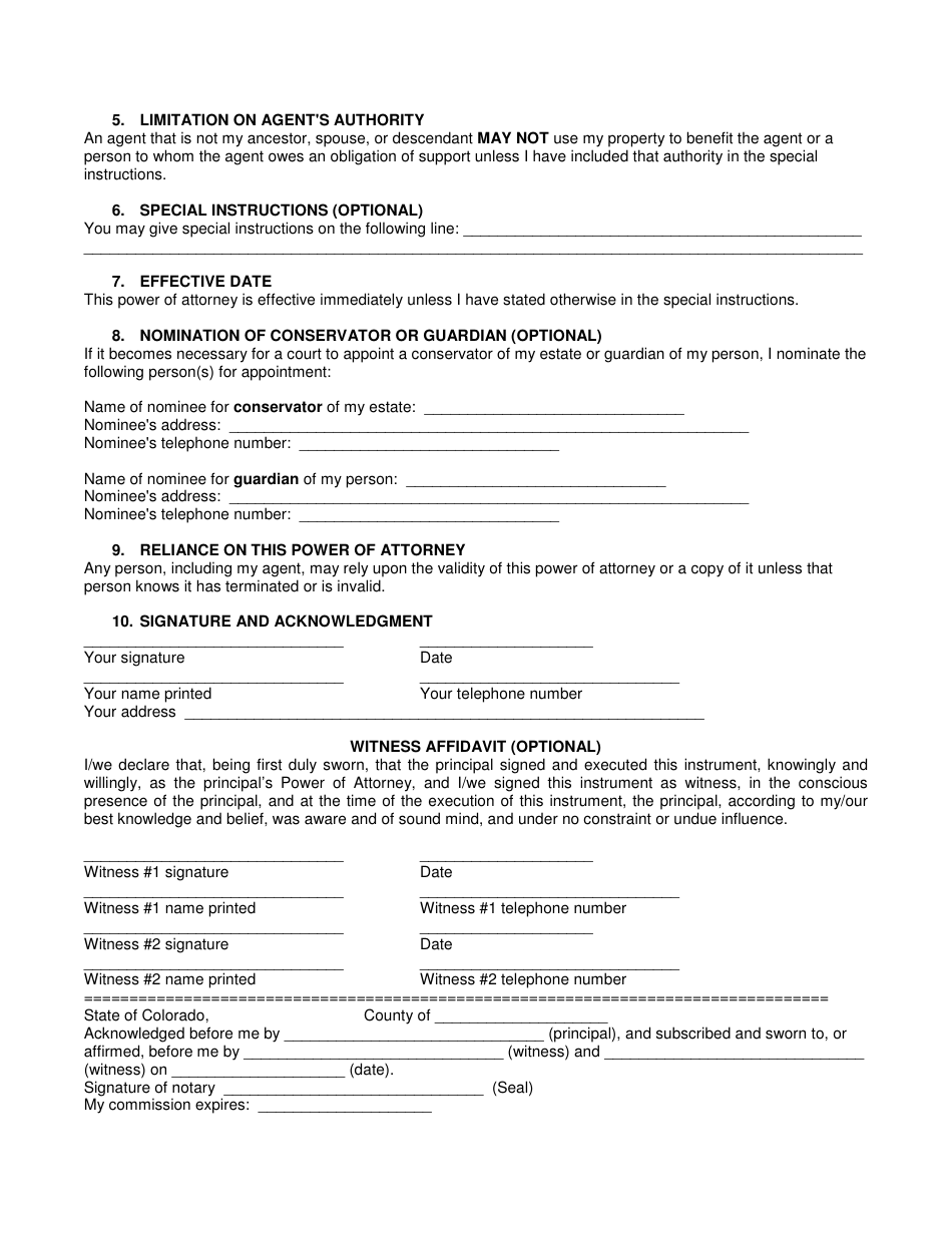 Colorado Statutory Power of Attorney Form - Different Points - Fill Out ...