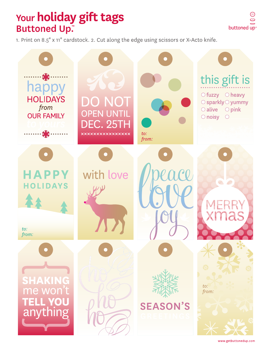 Holiday Gift Tags Template Set with Buttoned up design styles.