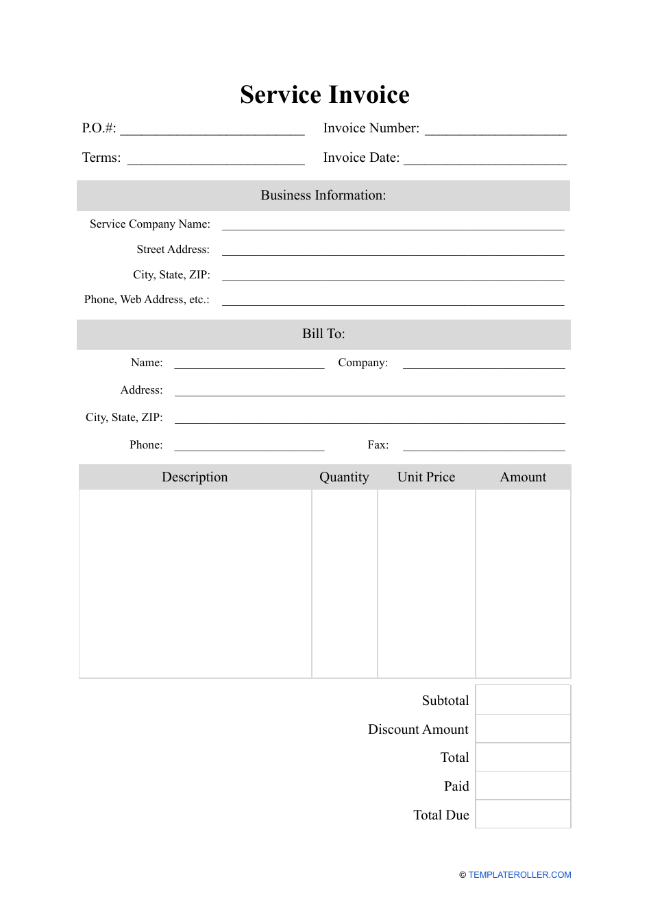 Service Invoice Template With Discount Amount, Page 1