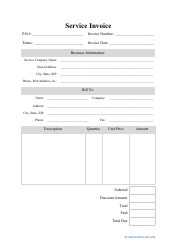 Document preview: Service Invoice Template With Discount Amount