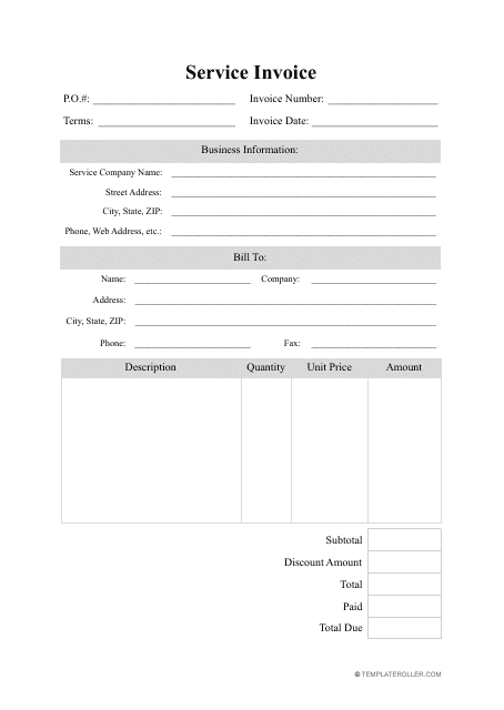 &quot;Service Invoice Template With Discount Amount&quot; Download Pdf
