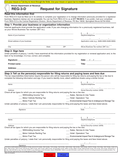 Form REG-3-D Request for Signature - Illinois