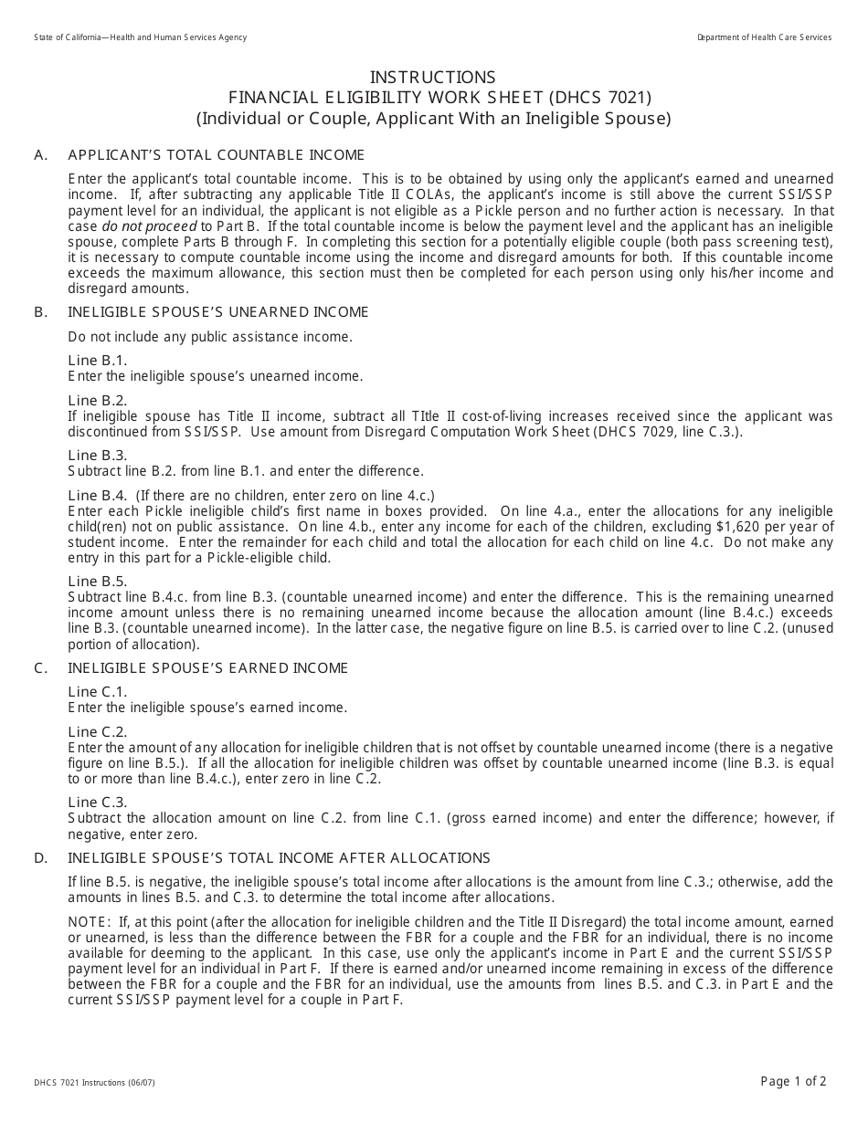 Download Instructions for Form DHCS7021 Financial Eligibility Work ...