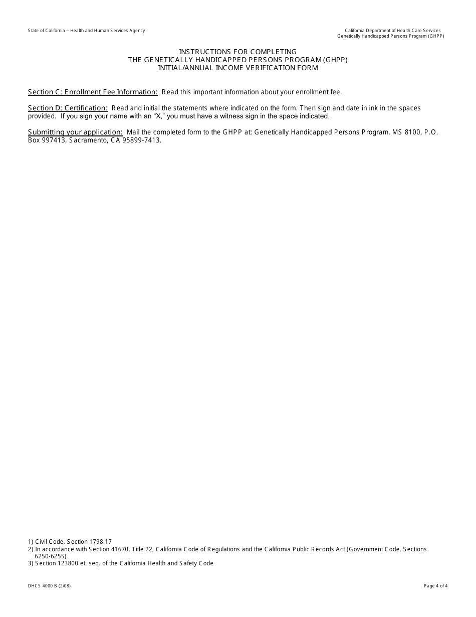 Form DHCS4000 A Genetically Handicapped Persons Program (Ghpp) Application to Determine Eligibility - California, Page 10