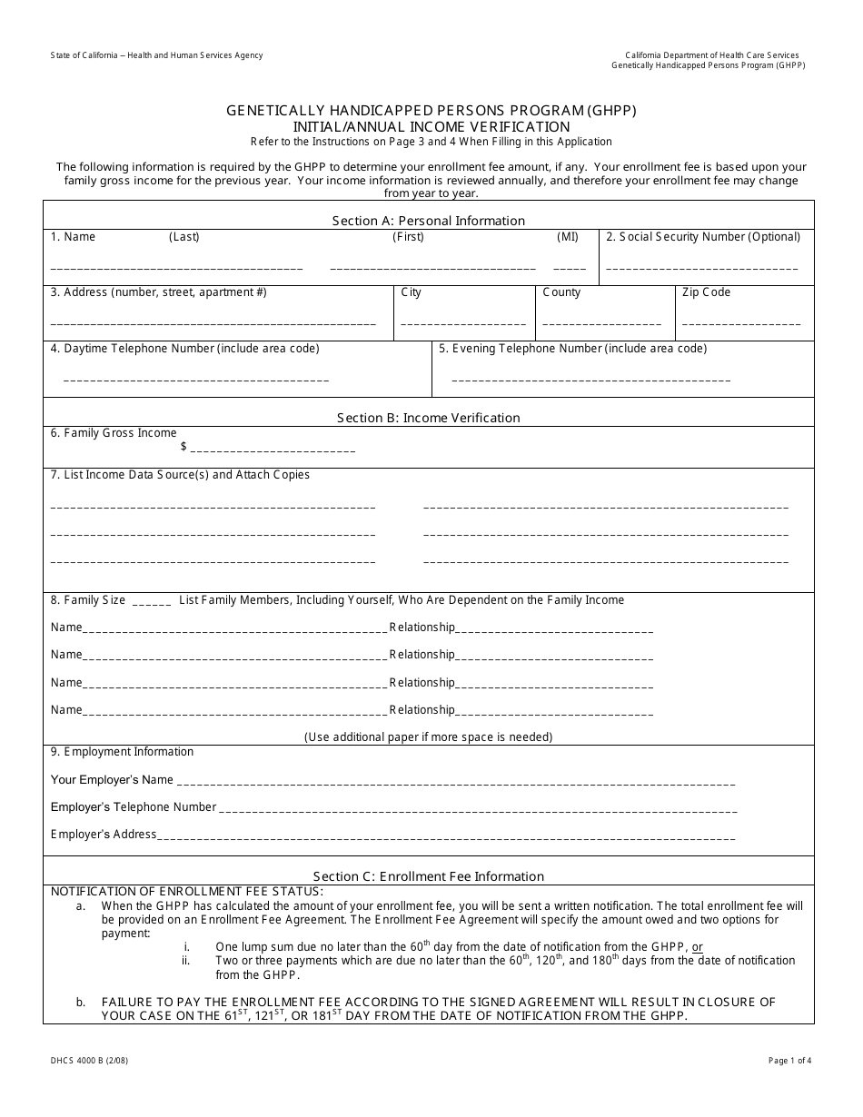 Form DHCS4000 A Genetically Handicapped Persons Program (Ghpp) Application to Determine Eligibility - California, Page 7