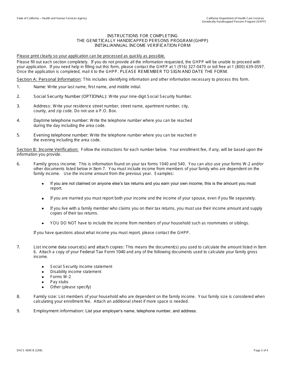 Form DHCS4000 A Genetically Handicapped Persons Program (Ghpp) Application to Determine Eligibility - California, Page 9