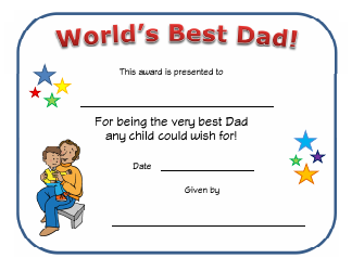 Document preview: World's Best Dad Certificate Template - Blue