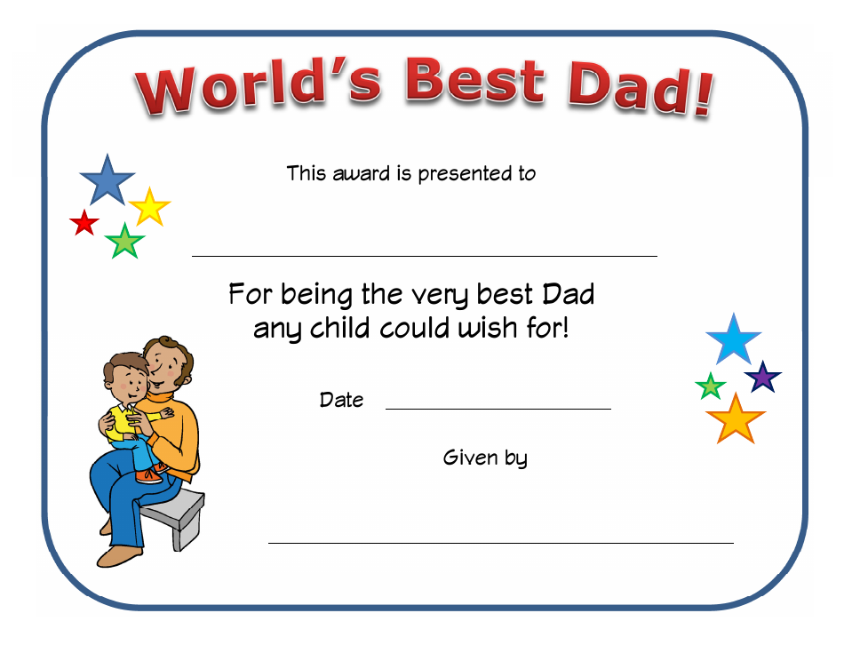 World #39 s Best Dad Certificate Template Blue Download Printable PDF
