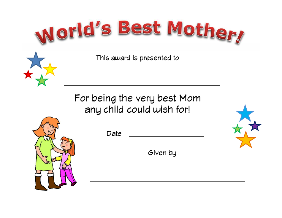 World's Best Mother Certificate Template Preview