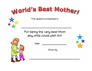 Document preview: World's Best Mother Certificate Template