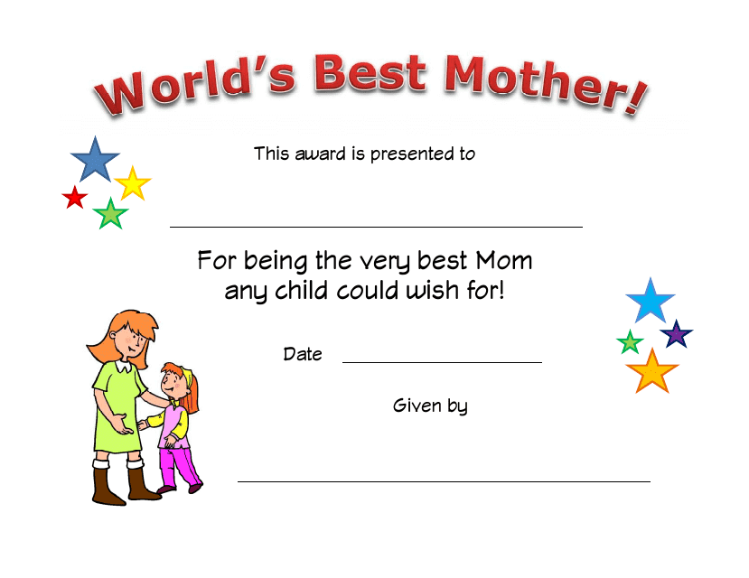 World's Best Mother Certificate Template