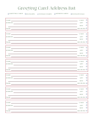 Document preview: Greeting Card Address Spreadsheet Template