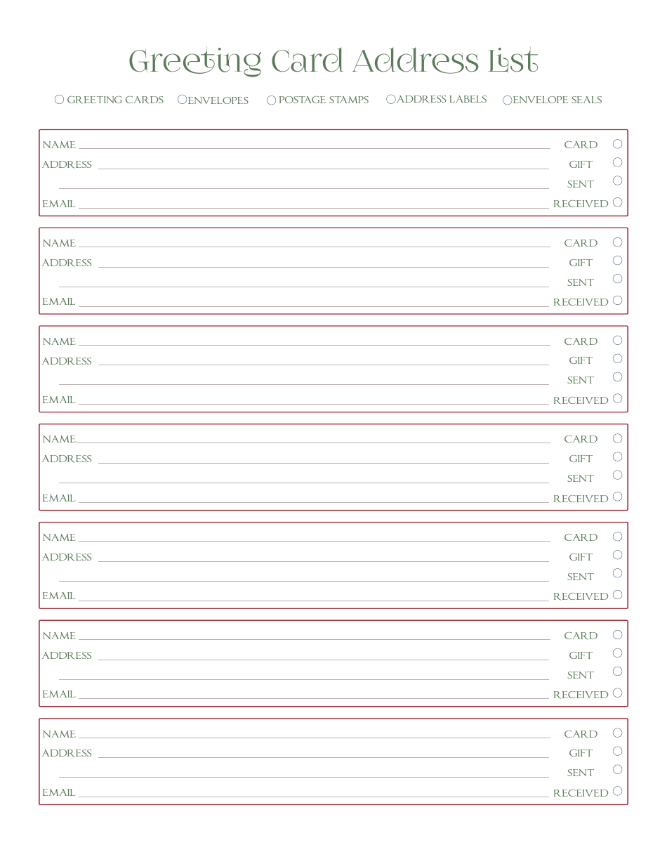 Greeting Card Address Spreadsheet Template - Free Download